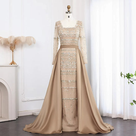 Jancember LSZ238A Beautiful Dubai Mermaid Evening Prom Dresses With Train