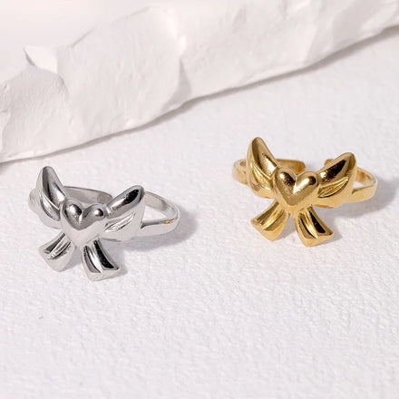 BM Wholesale Sweet Stainless Steel Heart Bowknot Rings for WOmen