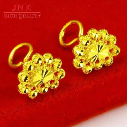 Gold Plated Stud Earring 2024 Alluvial Gold Women's Fashionable Face Slimming Loveearrings Elegant High Sense Ear Hook