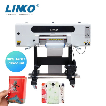 A2 UV DTF Printer Transparent Label Transfer 3-Printhead Roll-to-Roll AB Film Logo Sticker CMYK Inkjet Machine