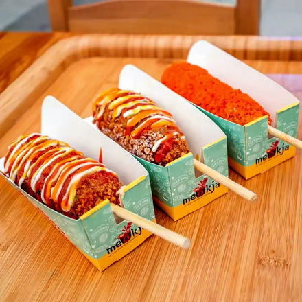 Eco-Friendly Food-Grade Hot Corn Dog Sushi Paper Boxes Crepe Desert Snack Catering Cardboard Packaging Sauce Dip Bakery Folders