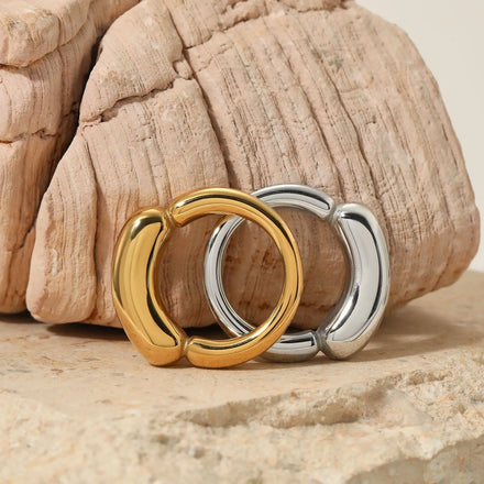 LUCKYDG 18K Gold Plated Stainless Steel Chunky Tube Ring Waterproof Tarnish-Free Hypoallergenic Jewelry for Women's Engagement