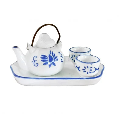 1:12 Dollhouse Miniature Mini Ceramic Teapot Tea Cup Tea Tray Kitchen Tableware Set