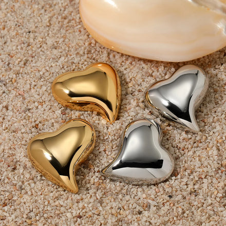 Fashion Designer 18K Gold Plated Statement Stud Earring Waterproof Jewelry Stainless Steel Chunky Puffy Heart Earrings for Women