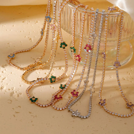 2026 New Jewelry Wholesale Luxury Full Diamond Crystal Flower Tennis Necklace