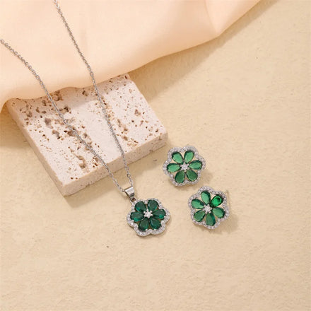 Beimai OEM Jewelry Set New Multi-color Five-leaf Flower Necklace Earring Jewelry Set