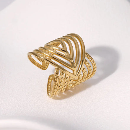Beimai OEM Ring Retro Style Asymmetrical Gold-plated Stainless Steel Open Adjustable Ring