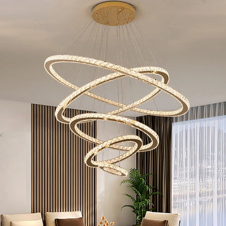5 Ring Led Restaurant Light Modern Simple Bedroom Living Room High End Hall Light Luxury Crystal Chandelier