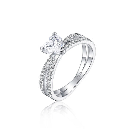 New Design Eternity Rings White Gold Plated 925 Sterling Silver Heart Cut Zircon Stones Fashion Jewelry Rings for Female