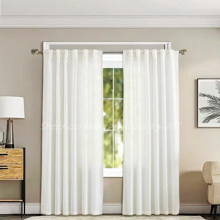 2026 New Linen Customizable Ladder Belt Grommet Woven Curtains for French Window Modern Blackout All-Season