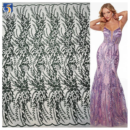 YX566 Best Quality Eco-Friendly Breathable Polyester/Metallic Heavyweight Christmas Tulle Lace Sequin Fabric Wedding Nigerian