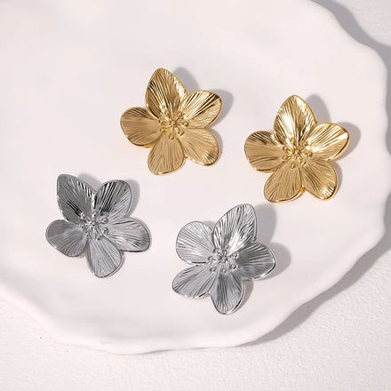 Beimai OEM Retro Stainless Steel Flower Stud Earrings for Women Trendy Waterproof Metal Design for Gift