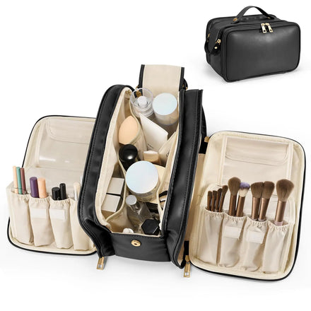 Women's Large Capacity Waterproof Makeup Bag Zipper Closure Vertical Holder Travel Cosmetic Organizer Letter for Toiletry Bags