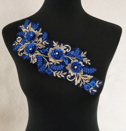 3D Lace Applique Patch Trimming Embroidery Nail Bead Hollow Flower Sewing Dress Clothing Trim