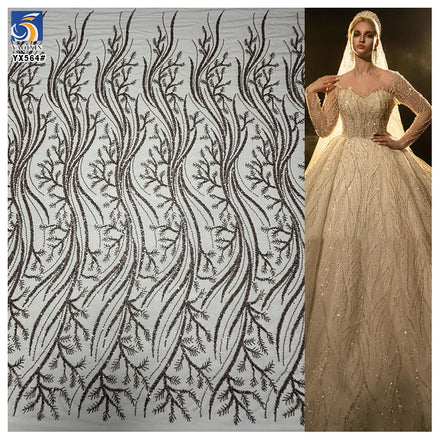 YX564 Factory China Cheapest Lace Wedding Fabric French Bridal Dresses Lace Sparkle Sequin Lace Fabric