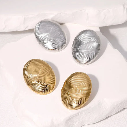 BM Quality PVD Gold Plated Waterproof 304 Stainless Steel Women's Oval Stud Earrings