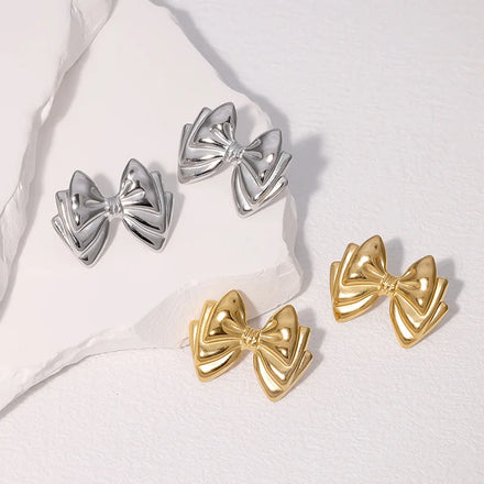 Beimai OEM Waterproof Stainless Steel Gold-Plated Stud Earrings Cute Bow Design Trendy Style for Women Great for Gift