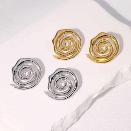 Beimai OEM Stud Earrings Simple Spiral Shape Gold Plated Stainless Steel Stud Women Stud Earrings