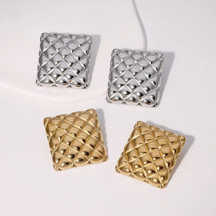 Beimai OEM Stud Earrings Exaggerated Diamond Pattern Geometric square Stainless Steel Women's Stud Earrings
