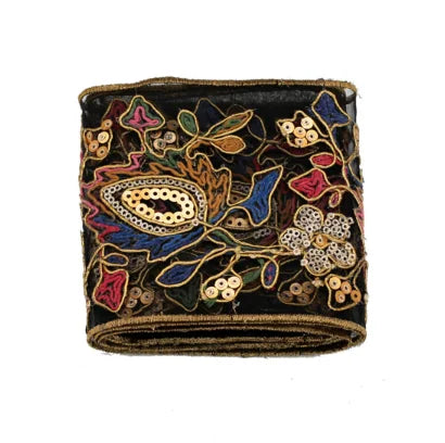 1Yard Eugen Black Background Ethnic Style Sequin Golden Thread Embroidered Lace Trim Ribbon DIY Clothes Garment Sewing Craft