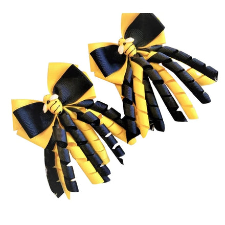 Bee & Alligator Hair Bow Clip for Girls-Cute Yellow Black Ribbon Fabric Metal Party Barrettes