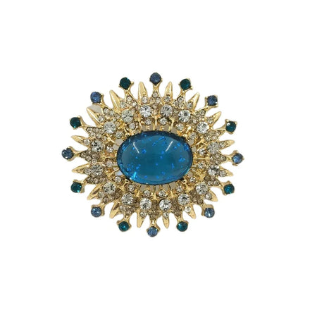 2.6inchs Vintage Sparkle Gold-plated Blue Sunflower Crystal Rhinestone Brooch for Women Wedding Engagement Gift