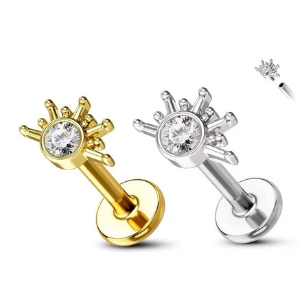 F136 Titanium Flat Back Piercing Zircon Sun Cartilage Tragus Piercing Body Jewelry
