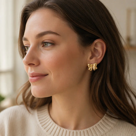 2026 New Cute Earrings Waterproof Gold Stainless Steel Women Stud Bow Earrings