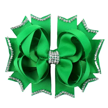 4.5inch Girls Stacked Boutique Hair Bows with Rhinestone Grosgrain Ribbon