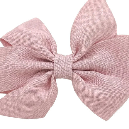 4inch Light Pink Linen Sweet Hair Bow with Clips for Girls Party Hair Accessories