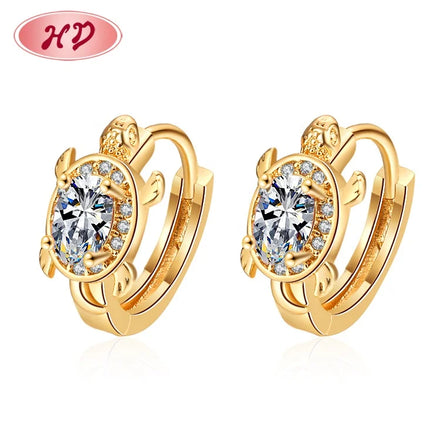 Hengdian Wholesale Tortoise Model 18K Gold Plated Cubic Zirconia Stainless Huggie Steel Hoop Earrings