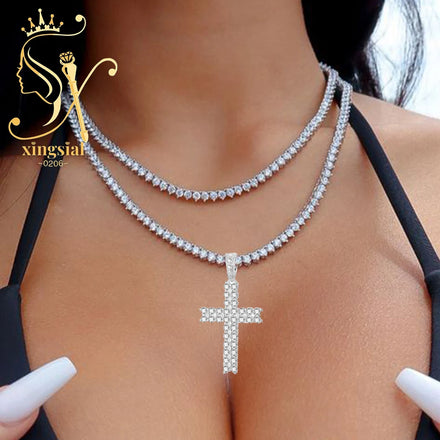 Mossanite Charm Catholicism Jewelry Gifts Women Men Gold Plated 925 Sterling Silver Chain VVS Cross Pendant Necklace Third Party