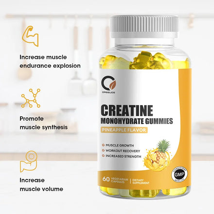 Private Label Wholesale Organic 60-Pineapple Creatine Monohydrate Gummies Bottle for Sport Exercise Health Enhancer Fitness