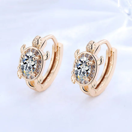 24 New Tortoise Model 18K Gold Plated Cubic Zirconia Stainless Huggie Steel Hoop Earrings for Women