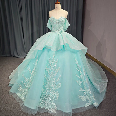 Jancember 9995 Fashion Cyan Sweetheart Glitter Pleats Quinceanera Party Girl Dresses