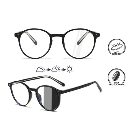 Unisex Retro Round Anti Blue Light Glasses Frame Retro Natural Light Glasses Frame Photochromic Glasses
