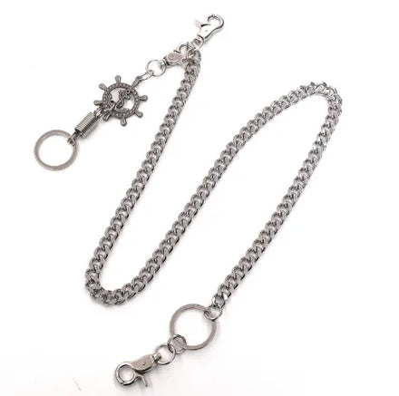 Men Trousers Retro Silver Ship Anchor Metal Chain Hip-hop Punk Style Pants Waist Belt Key Chain Money Clip Chain Trendy