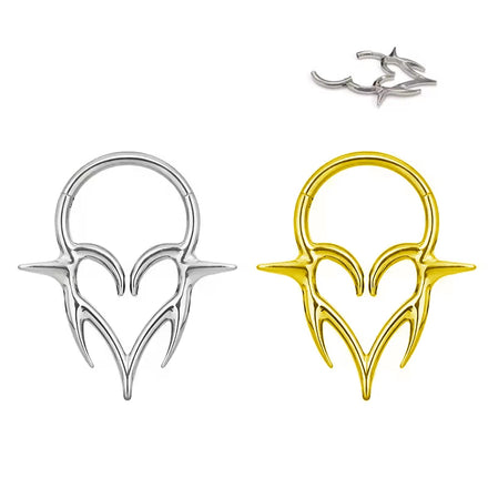 F136 Titanium Septum Piercing Jewelry Gold Plated Barbed Heart Hinged Septum Ring with Claw Setting Inlay