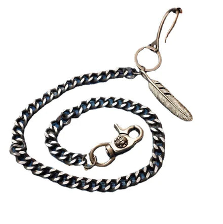 Men Trousers Metal Retro Feather Pendant Chain Hip-hop Punk Style Pants Waist Belt Key Money Clip Chain Trendy Accessories