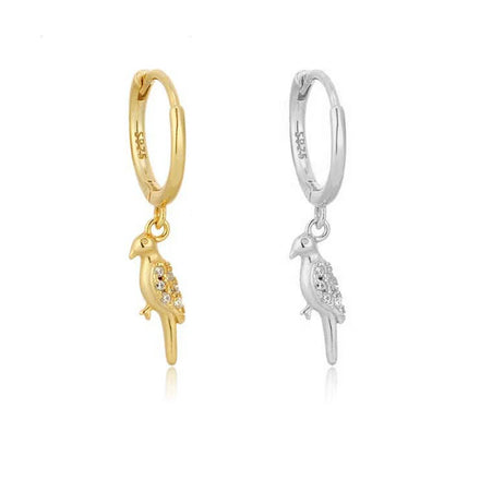 EH1047 925 Silver Zirconia Round Hoop Earrings Bird Animals Collection for Women Wedding Cute Ear Fine Jewelry Gift