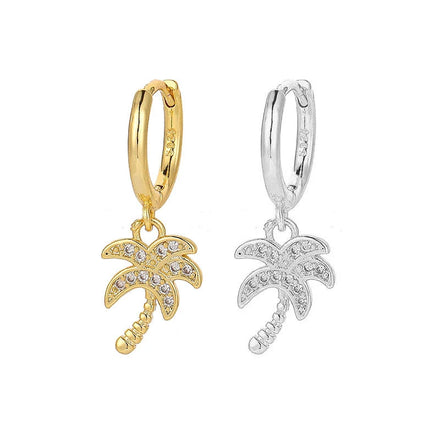 EH1037 925 Sterling Silver Fashion Cubic Zircon Leaves Sels Hoop Drop Earrings for Women Exquisite Wedding Fine Jewelry Gifts