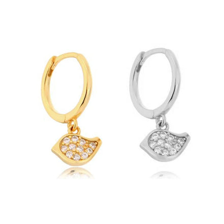 EH1027 925 Sterling Silver Needle Animal Birds Charm Hoop Earrings for Women Pendant Huggie Fashion Earrings Fine Jewelry