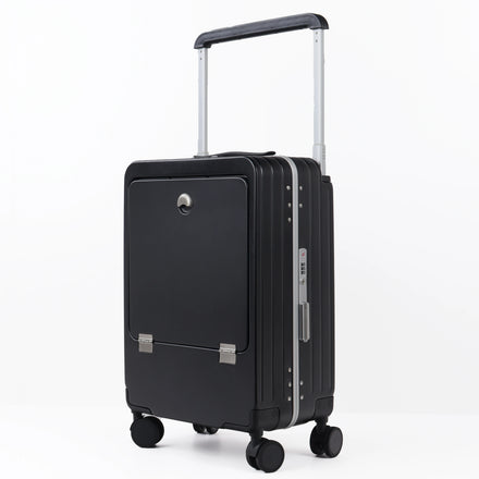 Cabin Front Open PC Luggage Suitcase with USB Charging Port Aluminum Closure Wide Trolley Boarding Valise for Travel