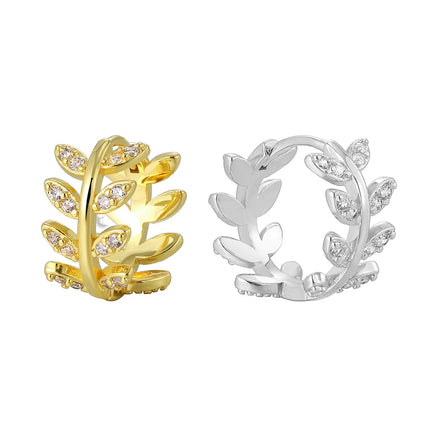 EH1578 Delicate Leaf Earring with Shiny for Women Silver Color/Gold Color Fashion Hoop Earrings Fancy Girl Gift Jewelry Gifts