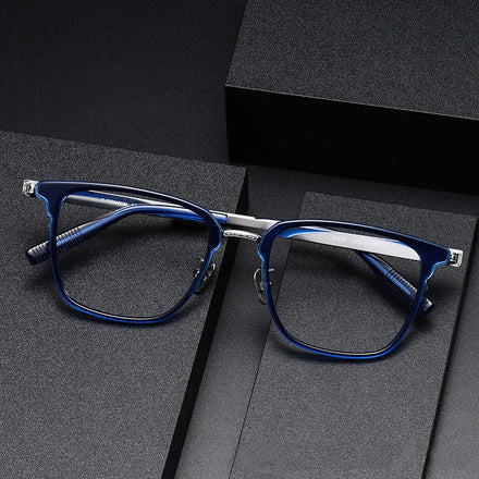 Classic Retro Handmade Designer Titanium Materials Square Glasses Frames Myopia Antiblue Light Eyeglasses Frame Light Comfort