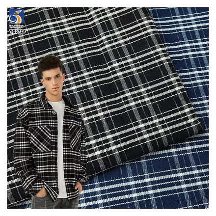 YX572 Blue Black Polyester Cotton Blend Yarn-Dyed Denim Fabric 230gsm Thick Denim Plaid Checked Fabric for Jackets