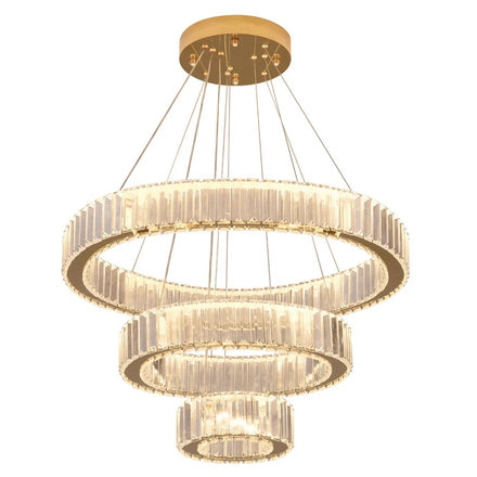 3 Ring Large Crystal with Remote Control Pendant Light Living Room Dining Room Led Crystal Chandelier