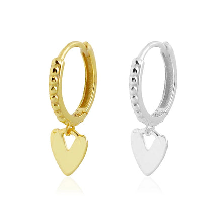 EH1572 S925 Sterling Silver Delicate Luxury Beads Love Heart Charm Hoop Drop Earrings for Women Fashion Fine Jewelry