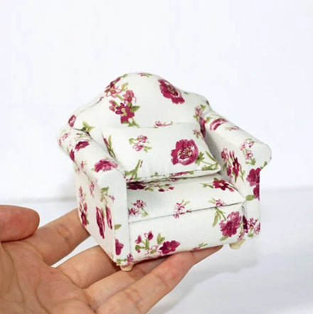 1/6 1/12  Doll House Simulation Miniature Mini Floral Sofa Combination Furniture Model Decor Gift