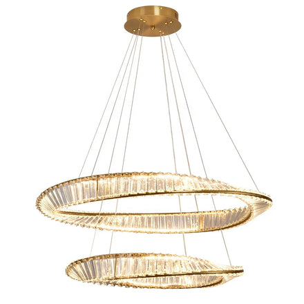 Golden 2 Rings Moss Ring Crystal Chandelier Hotel Restaurant Changeable 3 Colors